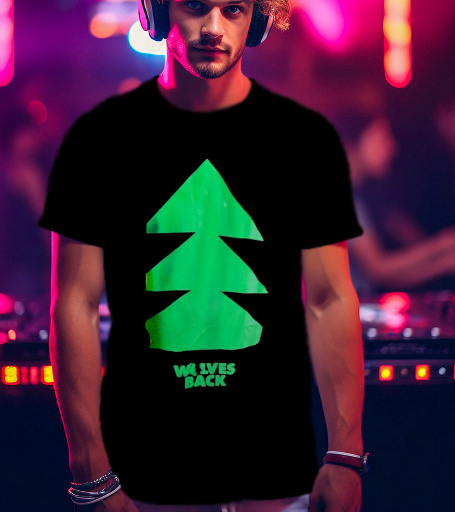 Wolves Back Tree Green Triangular Shapes T-Shirt