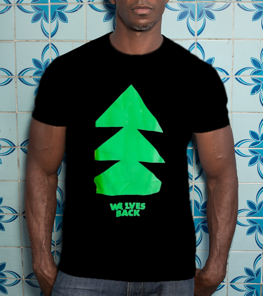Wolves Back Tree Green Triangular Shapes T-Shirt