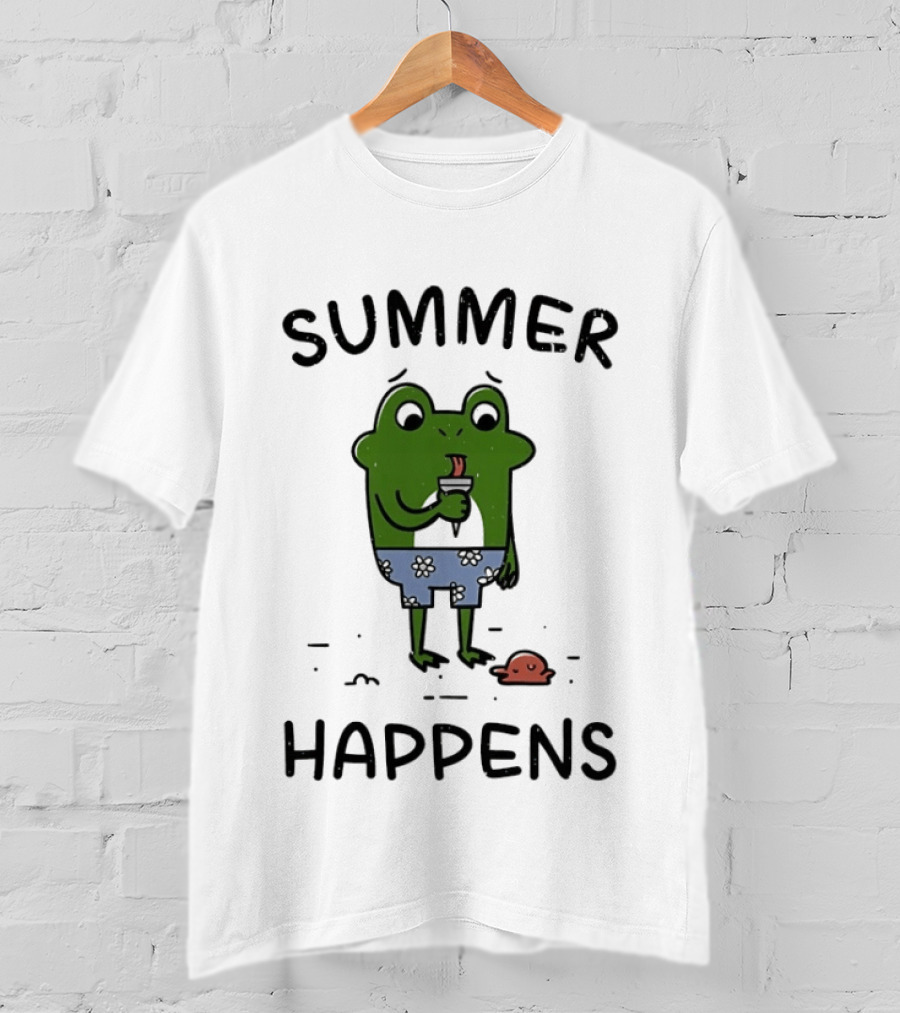 Frog Enjoying Ice Cream Summer Happens Fun Scene T-Shirt