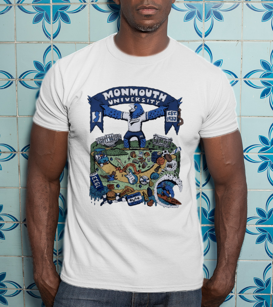 Monmouth University Julia Gash Shadow The Seahawk Est 1933 Campus Landmarks And Sports Motifs T-Shirt