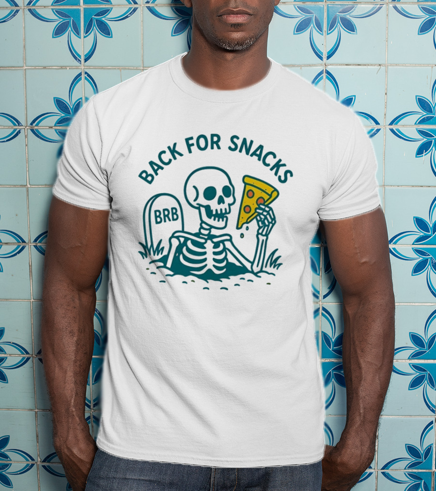 Skeleton BRB Back For Snacks Pizza Slice T-Shirt