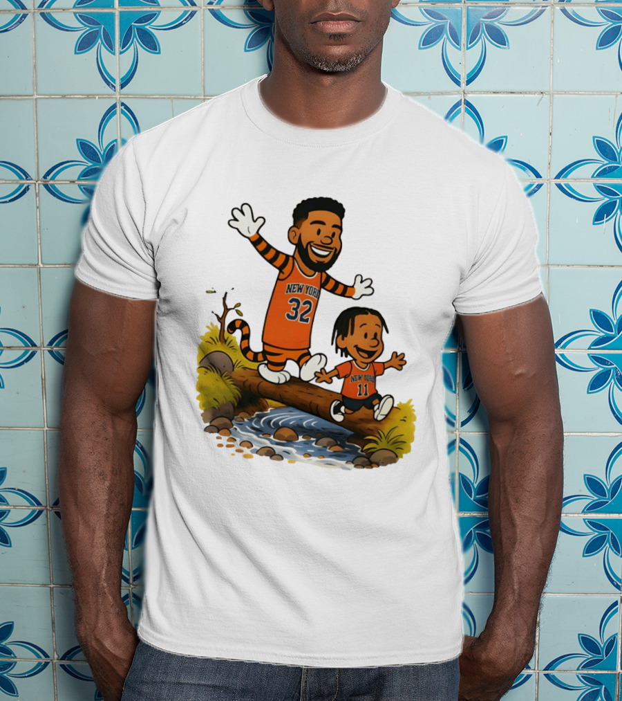 Calvin And Hobbes Crossover Karl Anthony Towns Jalen Brunson New York Knicks Basketball T-Shirt