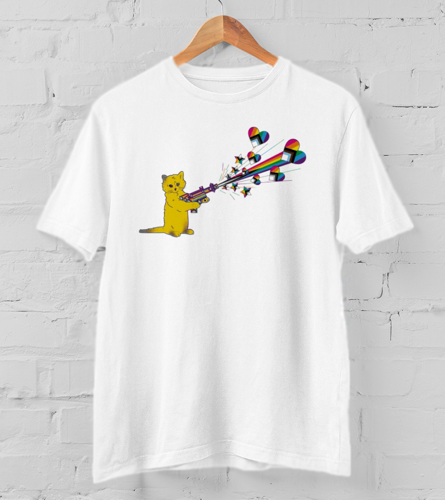 Gary The Cat Pew Pew Rainbow Laser Guns Pride T-Shirt