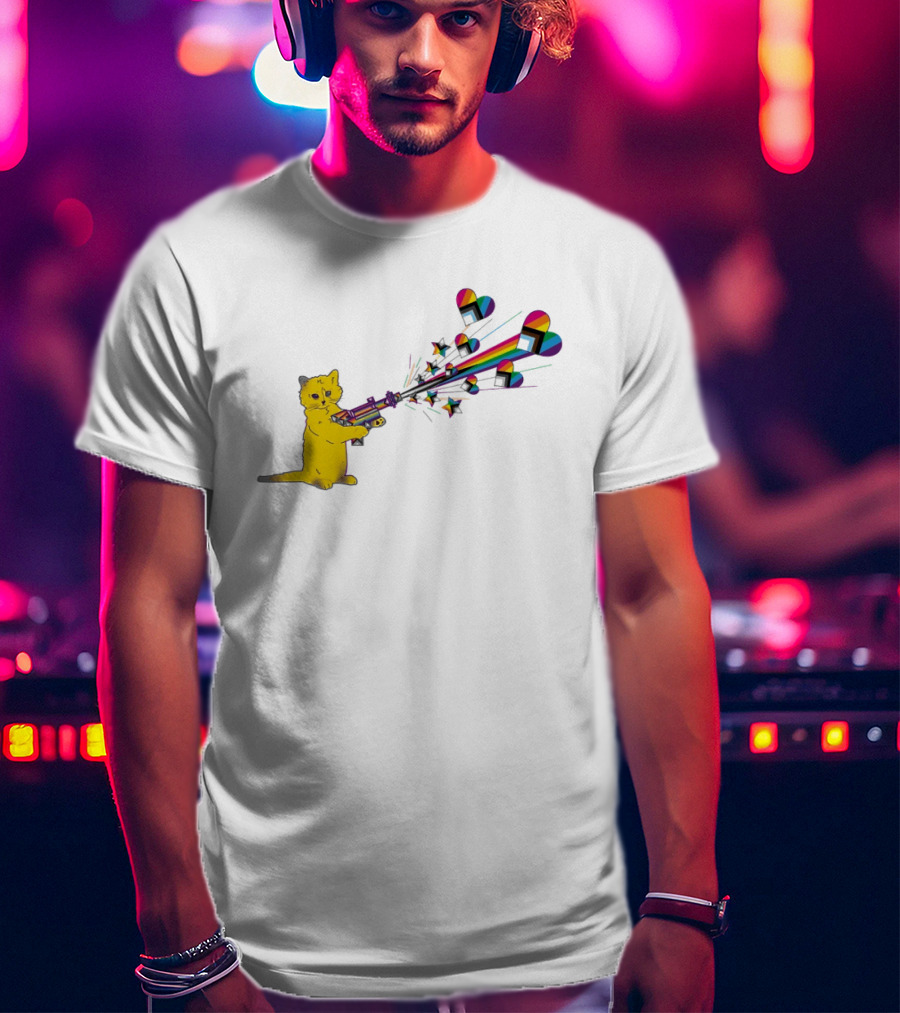 Gary The Cat Pew Pew Rainbow Laser Guns Pride T-Shirt