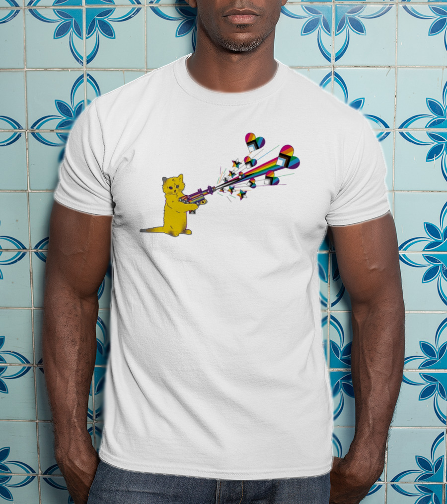 Gary The Cat Pew Pew Rainbow Laser Guns Pride T-Shirt