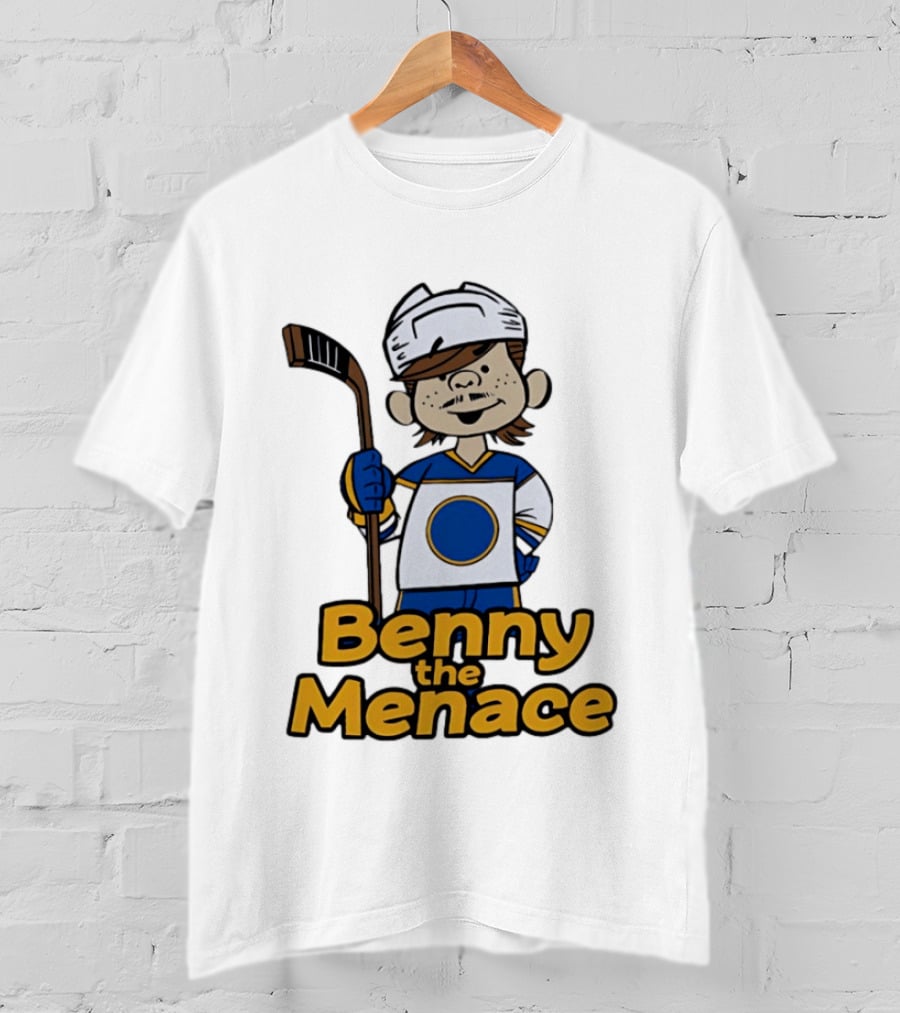 Benny The Menace Cartoon Character With Hockey Stick Buffalo Sabres T-Shirt