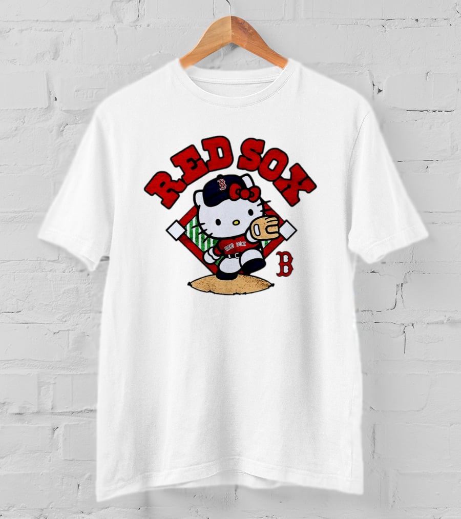 Hello Kitty Boston Red Sox Baseball 2026 MLB Throwback Red Sox And B Cap T-Shirt