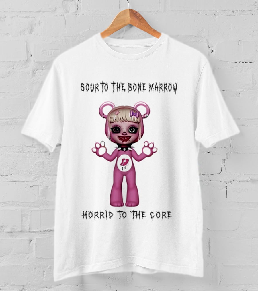 Sour To The Bone Marrow Horrid To The Core Pink Bear Character With Skull Tattoo T-Shirt