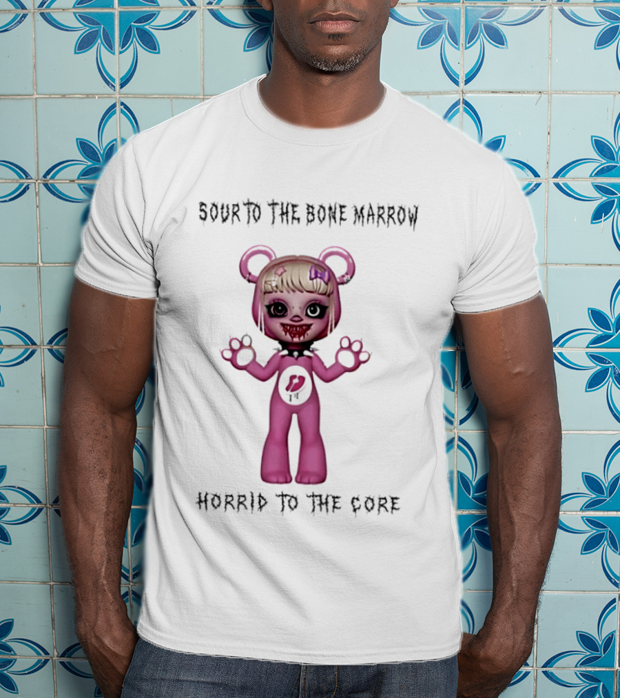 Sour To The Bone Marrow Horrid To The Core Pink Bear Character With Skull Tattoo T-Shirt