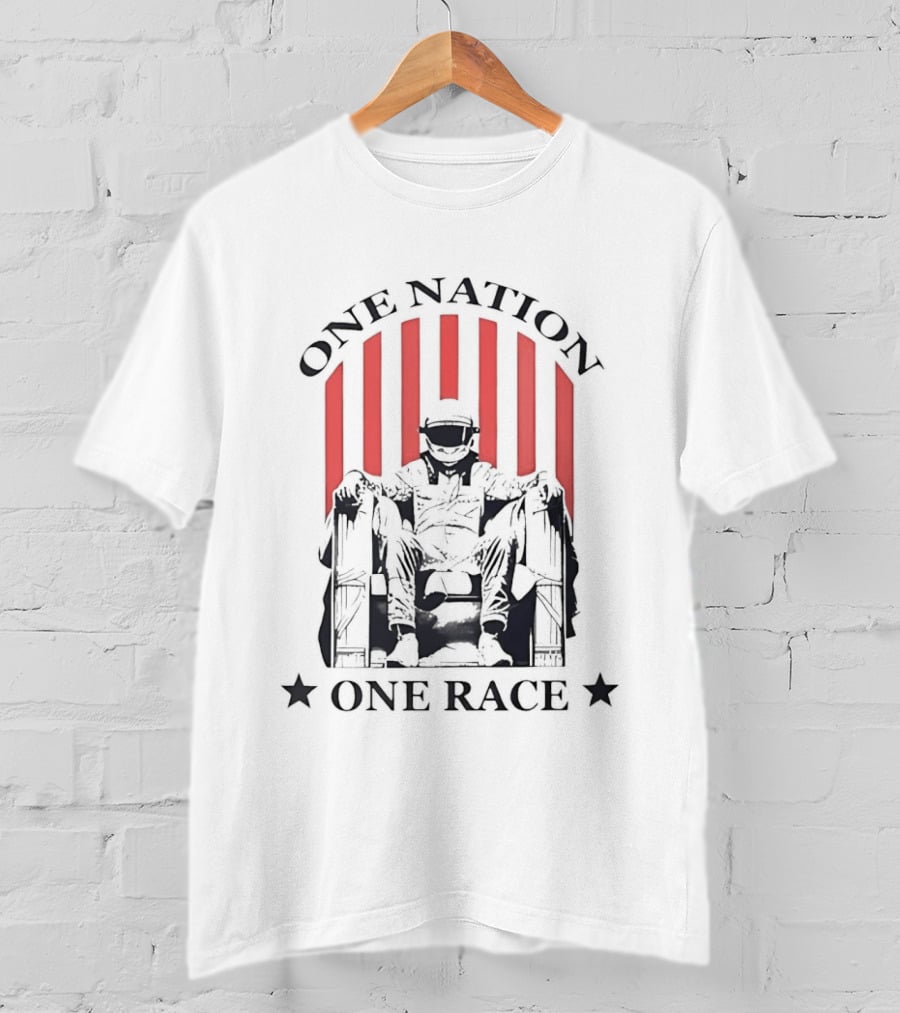 One Nation One Race Racing News Reaction Stars Statue Stripes T-Shirt