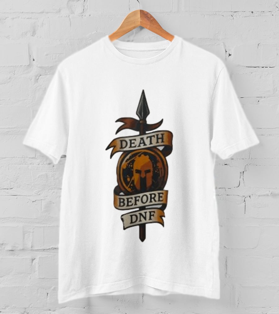 Death Before DNF Spartan Helmet Spear Banner T-Shirt