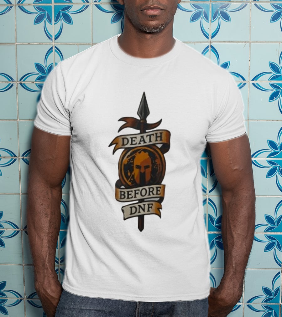Death Before DNF Spartan Helmet Spear Banner T-Shirt