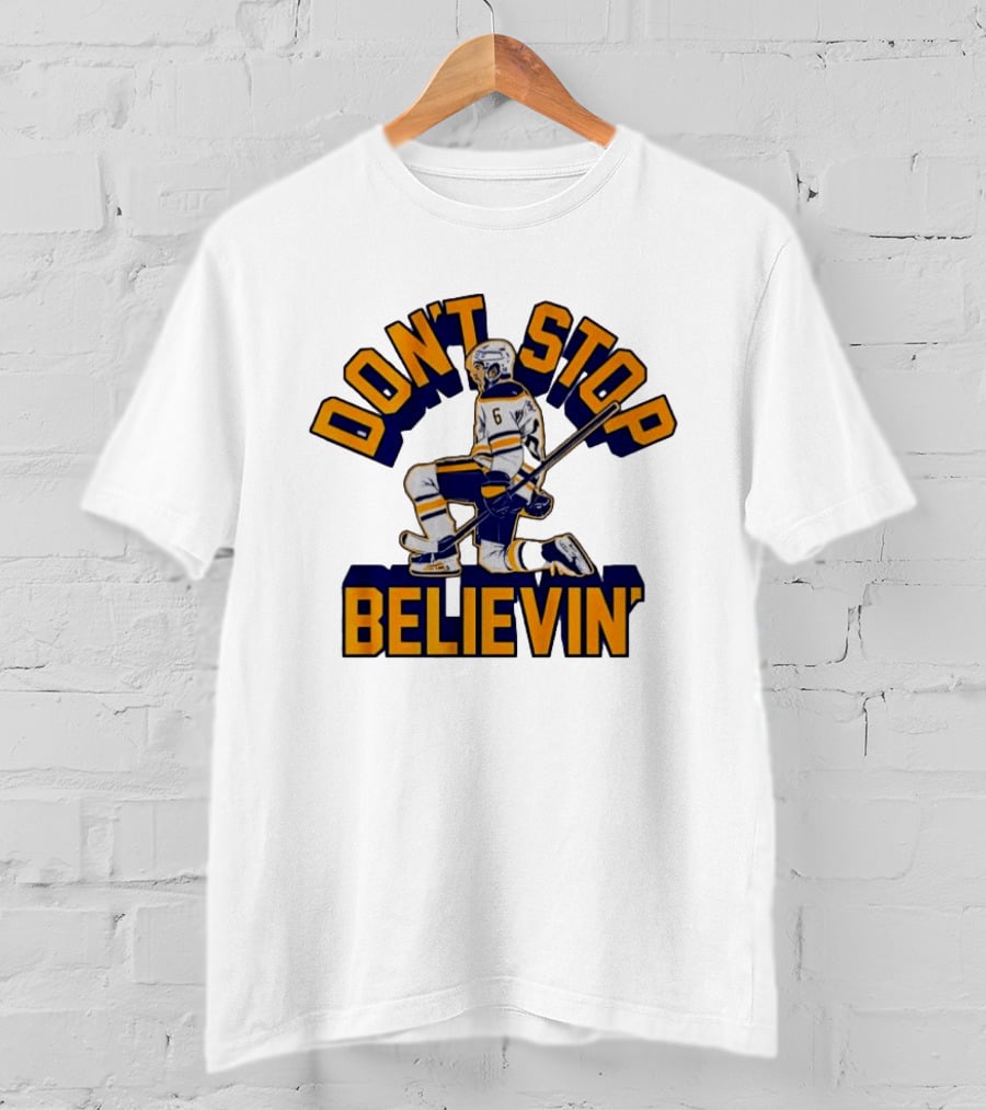 Don't Stop Believin' Hockey Player Number 6 Kneeling Pose T-Shirt