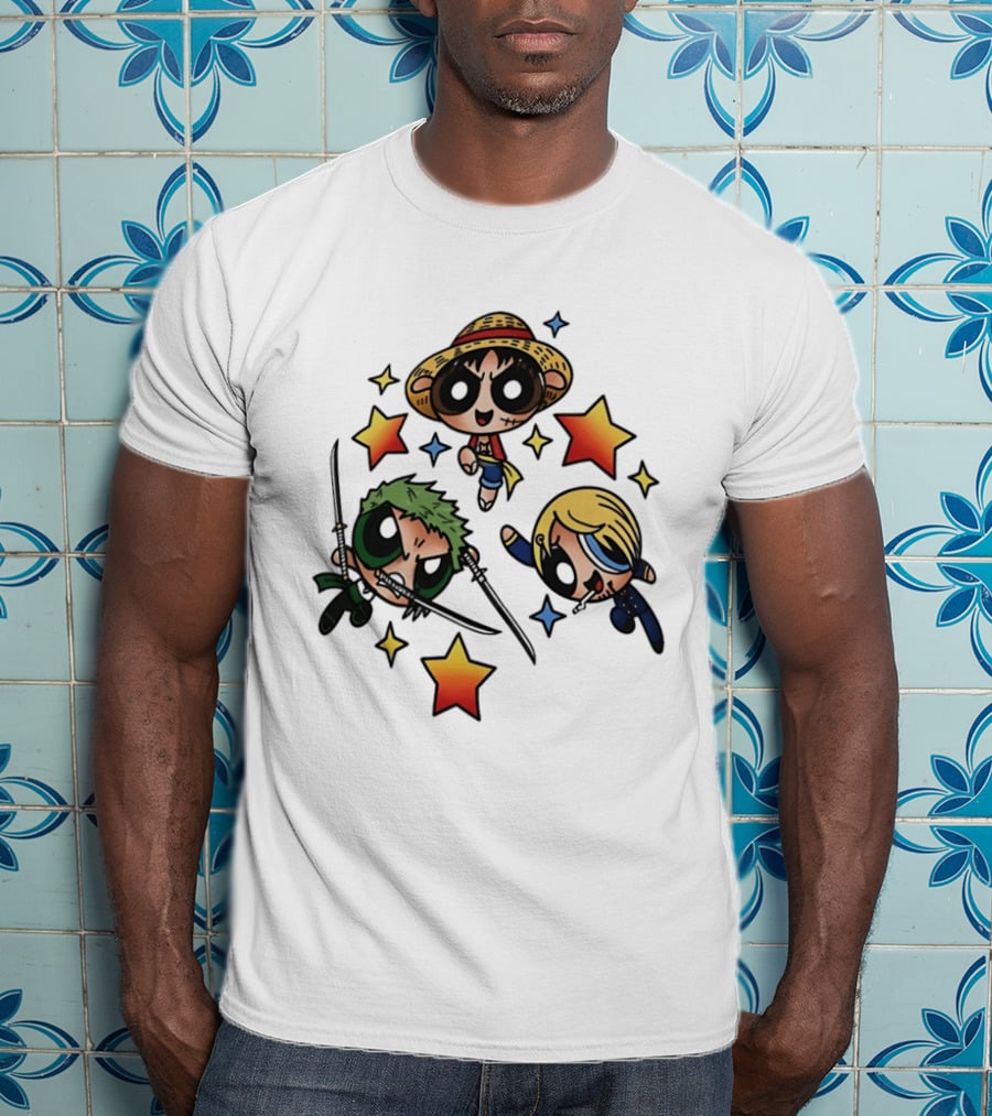 Luffy Zoro Sanji Fusion One Piece Powerpuff Girls Crossover Cute Anime Stars T-Shirt