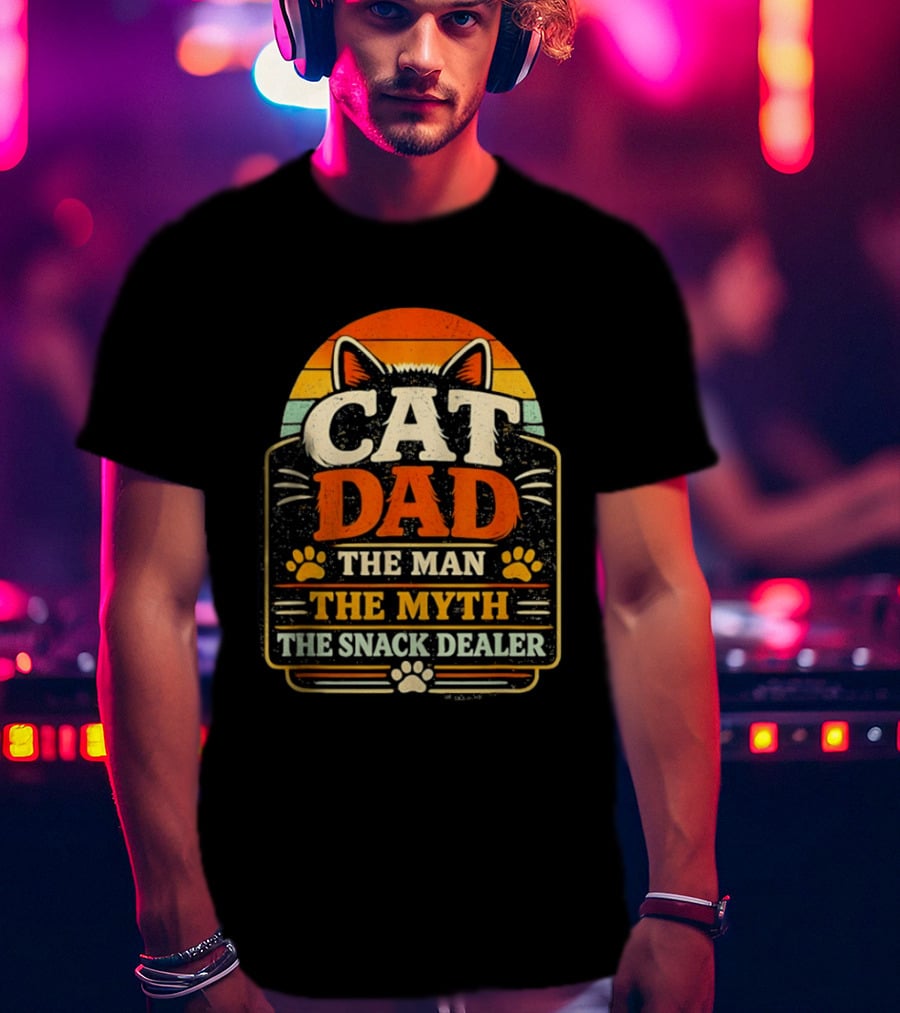 Cat Dad The Man The Myth The Snack Dealer Retro Cat Ears And Paws T-Shirt