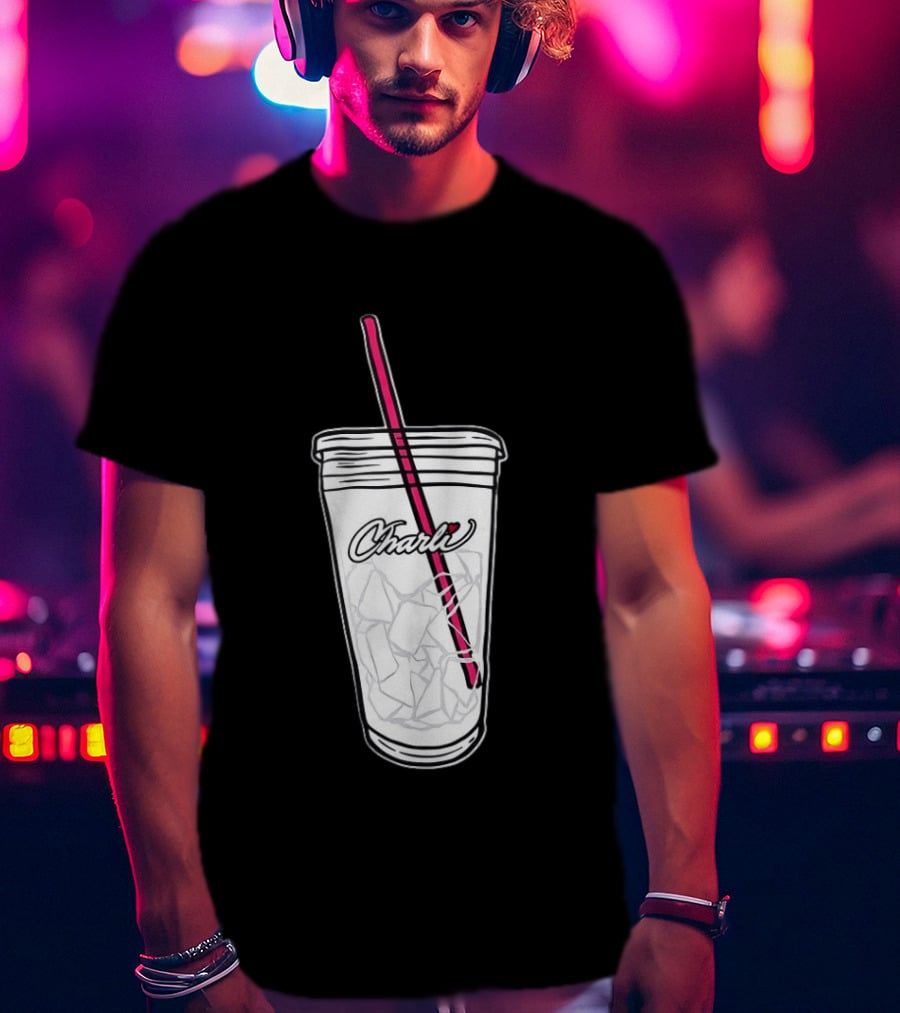Charli Iced Coffee Cup Pink Straw Sketch T-Shirt