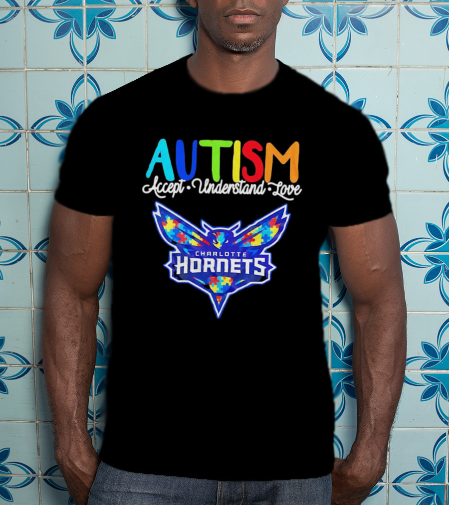 Charlotte Hornets Autism Accept Understand Love Awareness Support Puzzle Wings T-Shirt