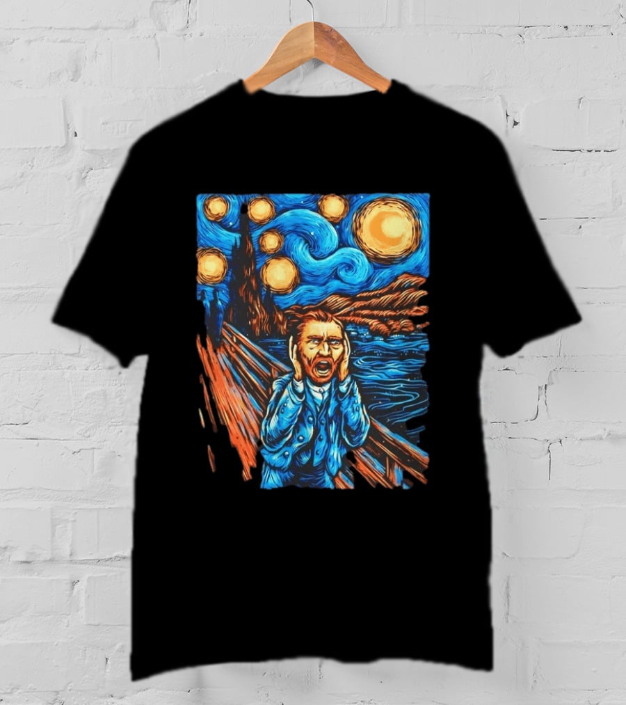 Vincent Van Gogh Starry Night Meets Edvard Munch The Scream Fusion T-Shirt