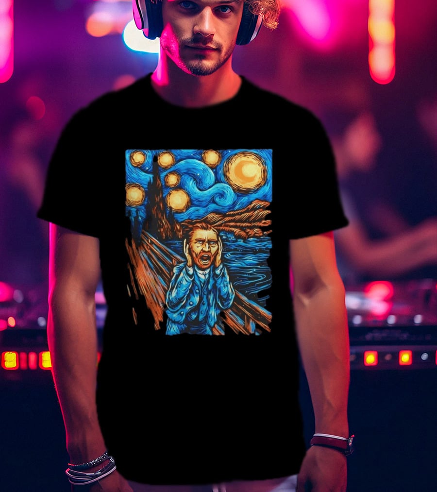 Vincent Van Gogh Starry Night Meets Edvard Munch The Scream Fusion T-Shirt