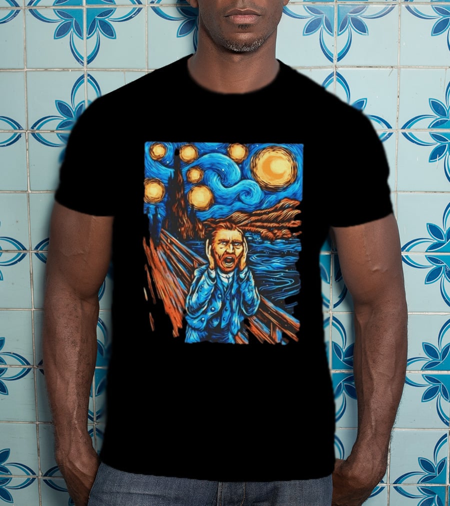 Vincent Van Gogh Starry Night Meets Edvard Munch The Scream Fusion T-Shirt
