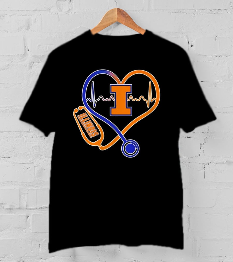 Illinois Fighting Illini Heartbeat I Nurse Stethoscope Love T-Shirt