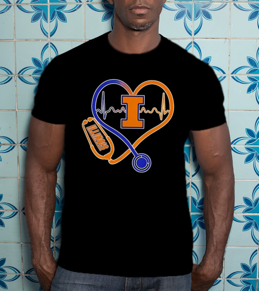 Illinois Fighting Illini Heartbeat I Nurse Stethoscope Love T-Shirt