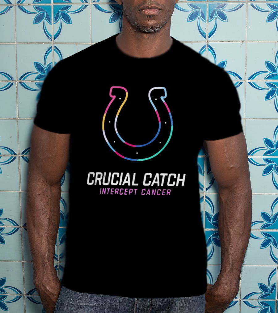 Indianapolis Colts Crucial Catch Intercept Cancer Neon Horseshoe T-Shirt
