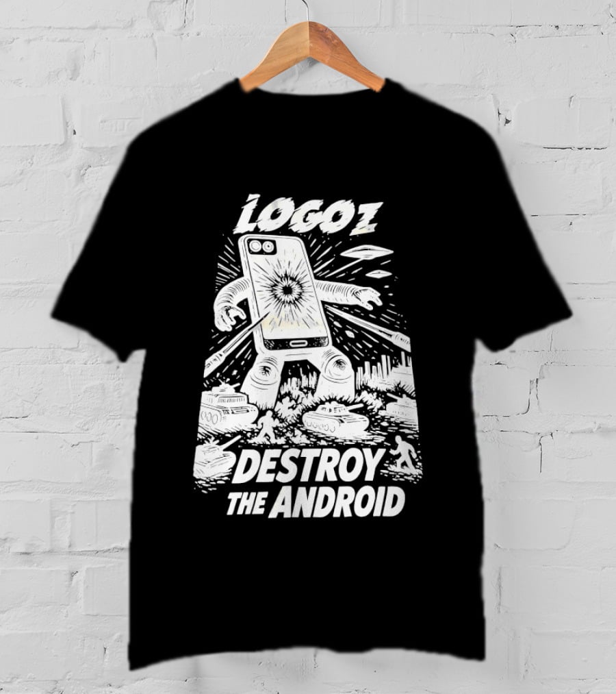 Logoz Destroy The Android Retro Style Comic T-Shirt