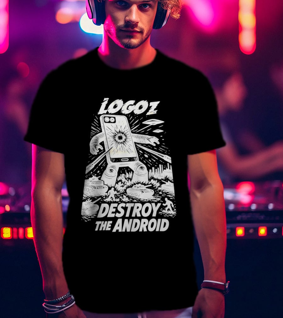 Logoz Destroy The Android Retro Style Comic T-Shirt
