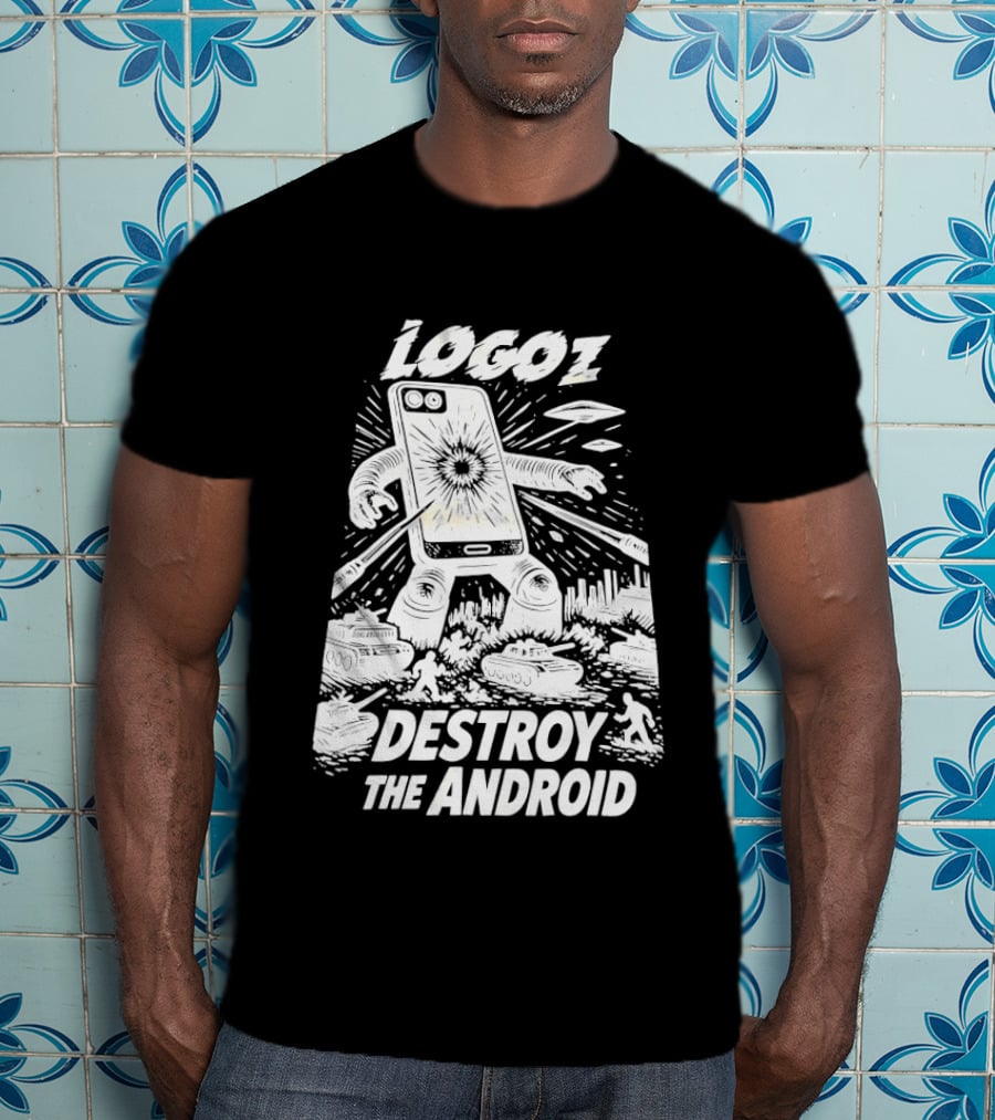 Logoz Destroy The Android Retro Style Comic T-Shirt