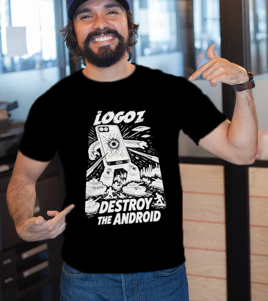 Logoz Destroy The Android Retro Style Comic T-Shirt