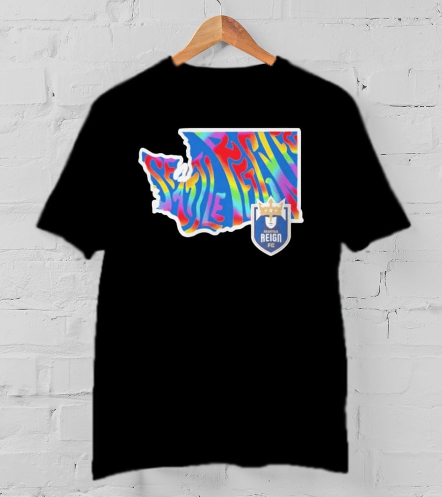 Seattle Reign FC Groovy Pride State Washington Map Rainbow T-Shirt
