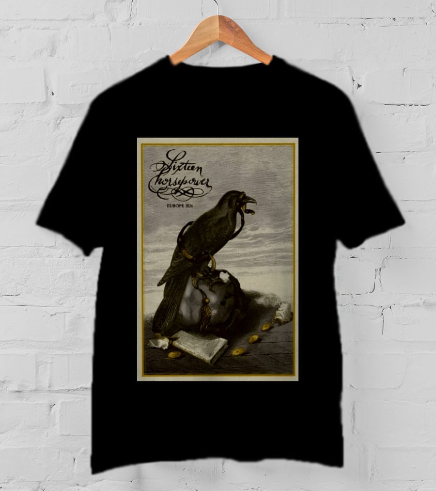 Sixteen Horsepower Europe 2026 Tour Art With Raven And Script T-Shirt