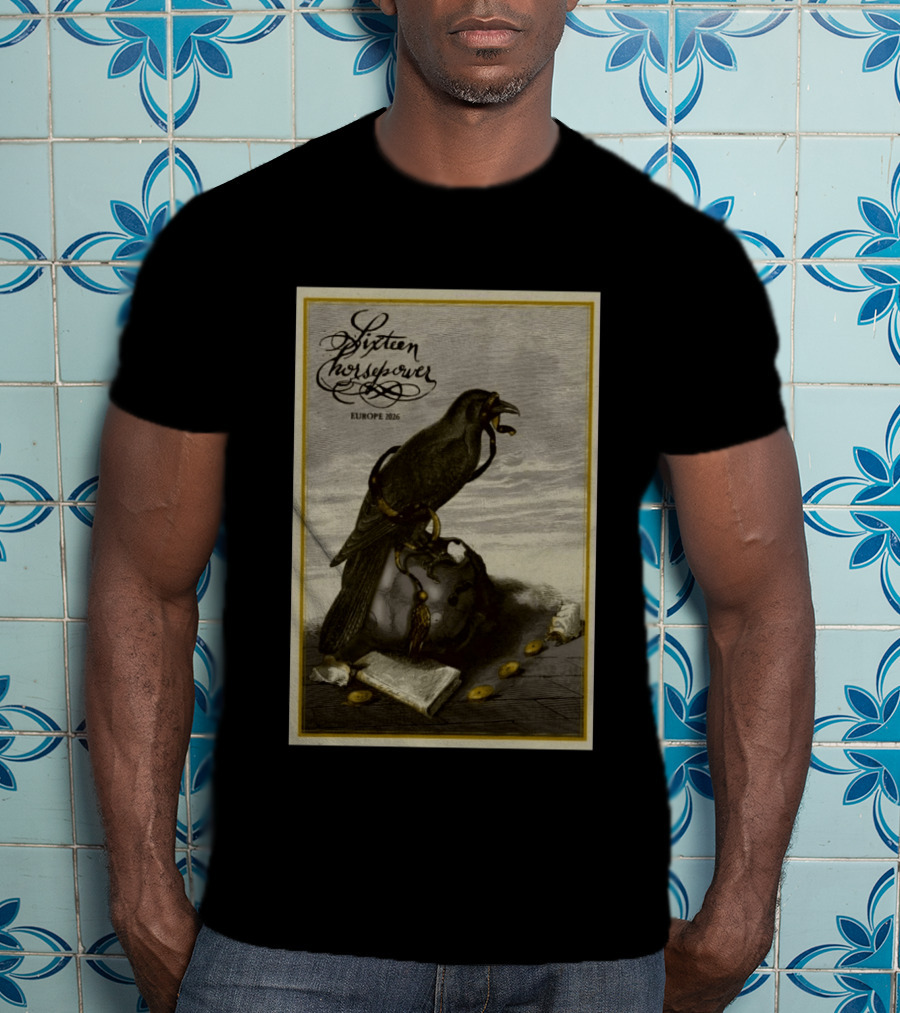 Sixteen Horsepower Europe 2026 Tour Art With Raven And Script T-Shirt