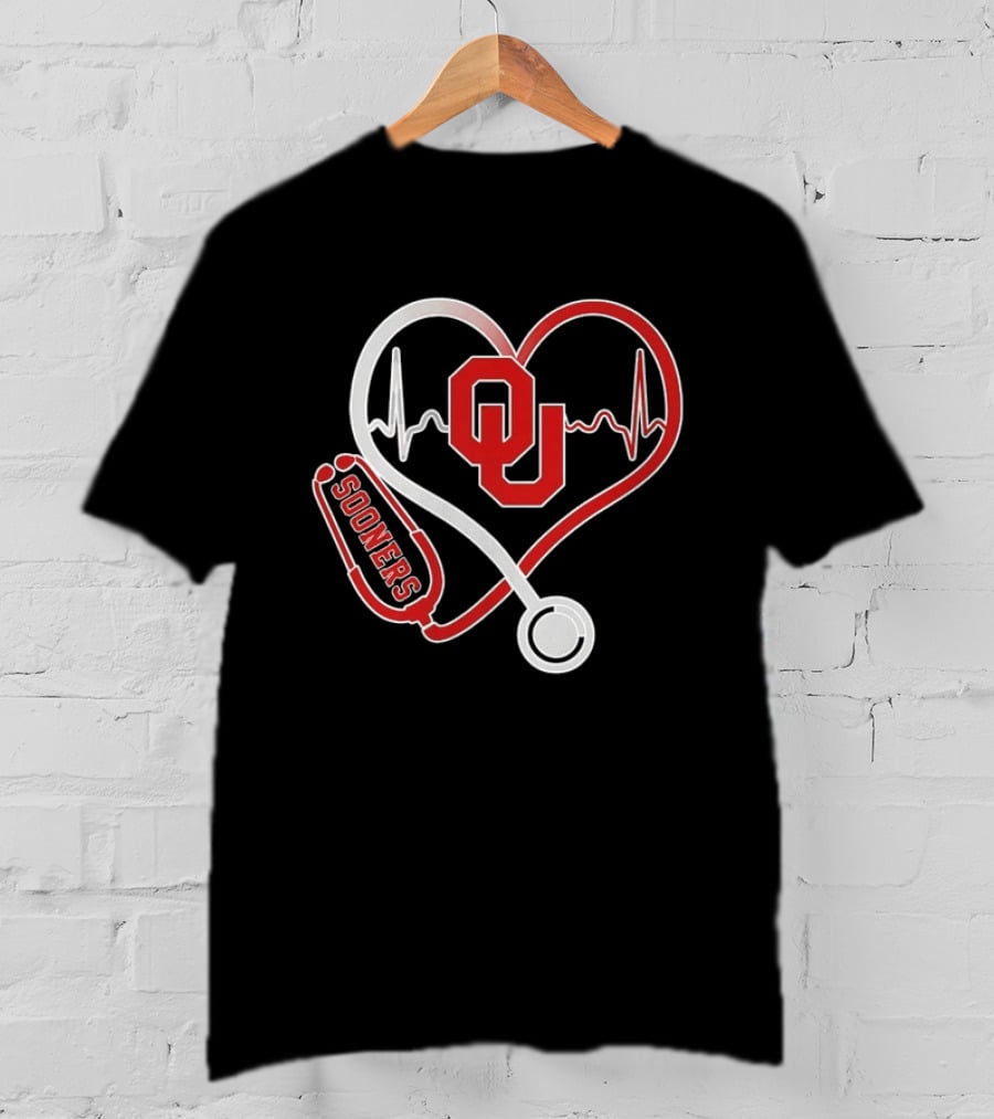 Oklahoma Sooners Heartbeat Nurse Love Stethoscope T-Shirt