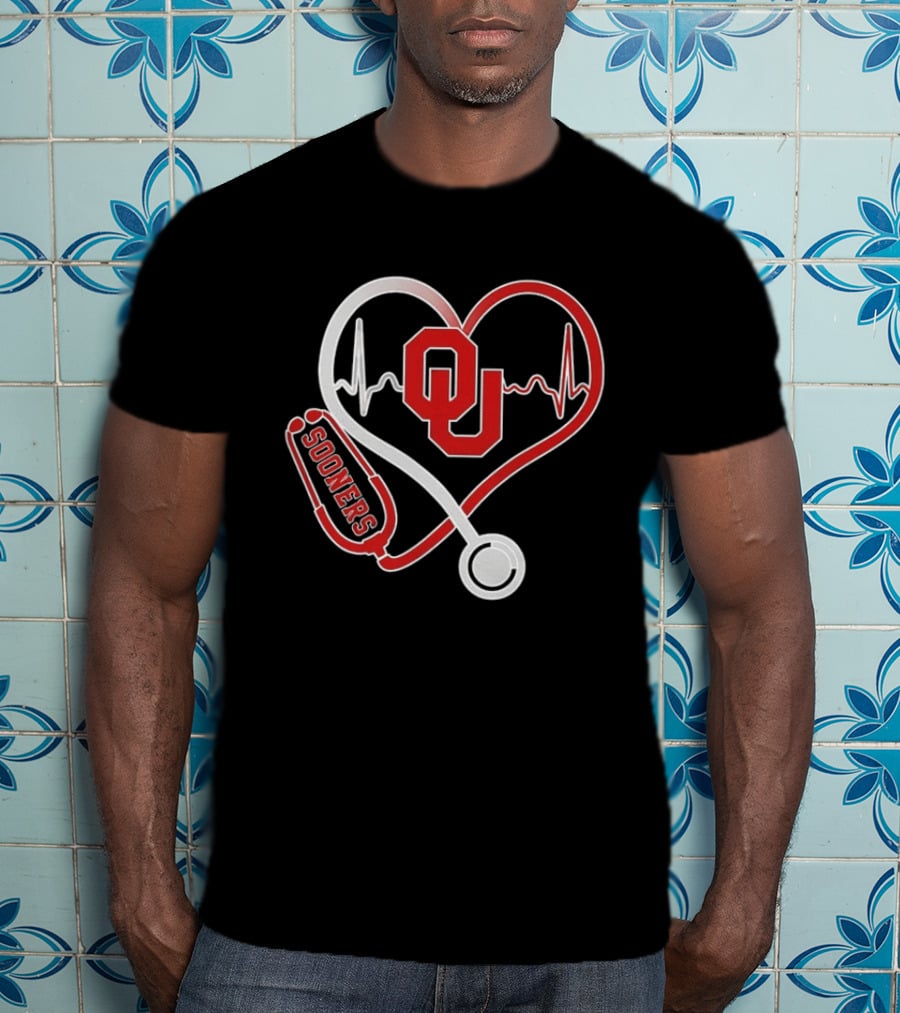 Oklahoma Sooners Heartbeat Nurse Love Stethoscope T-Shirt