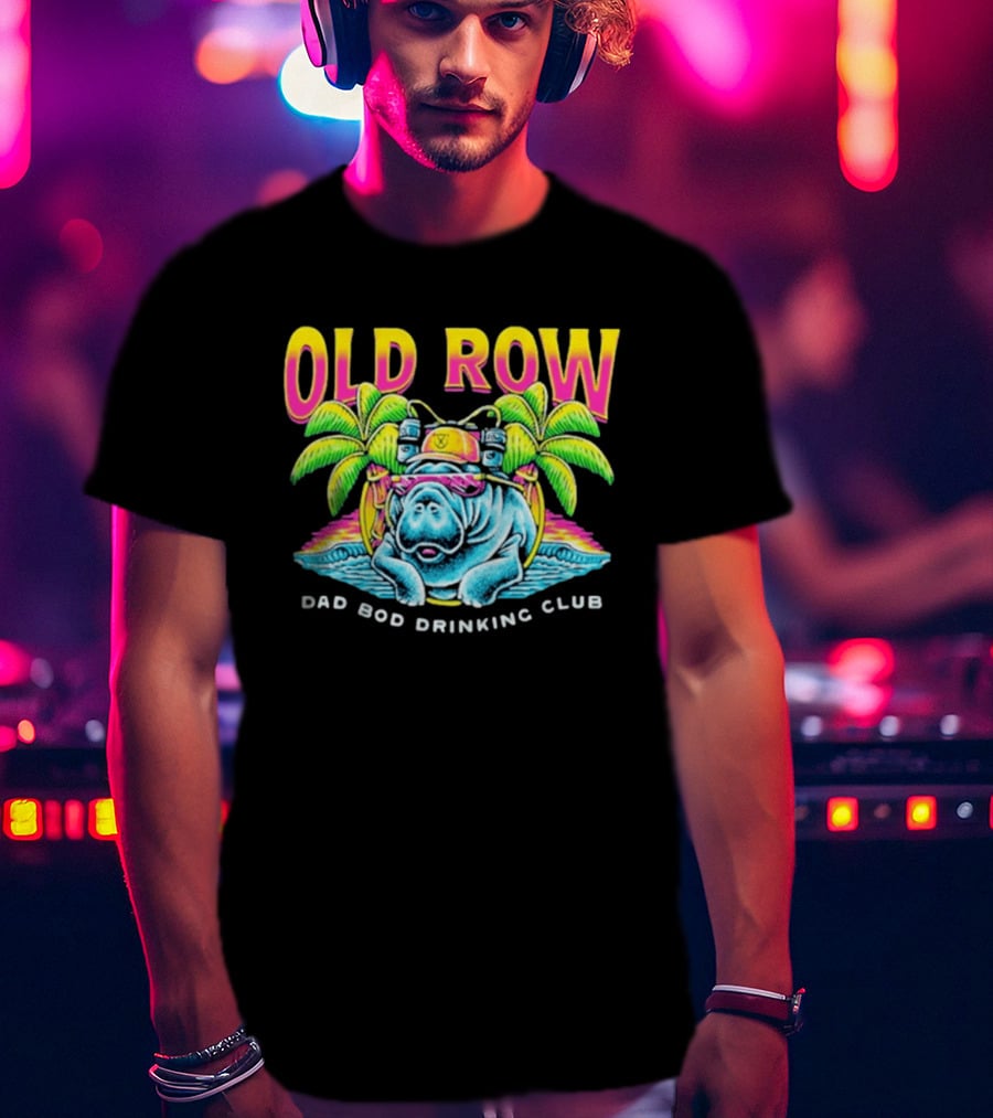 Old Row Dad Bod Drinking Club Manatee Tropical Palm Tree T-Shirt