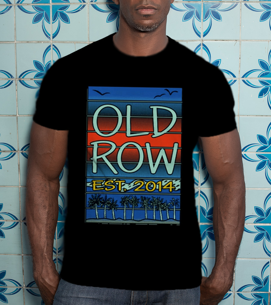 Old Row Est. 2014 Palm Scene Sunset Stripes T-Shirt