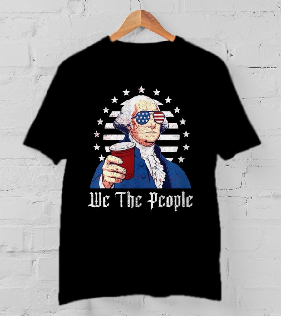 We The People George Washington Patriotic American Flag Sunglasses T-Shirt