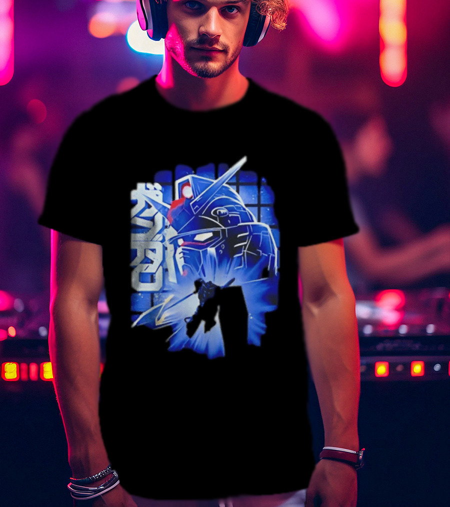 RX 78 2 Mobile Suit Gundam Fighter Neon Blue T-Shirt