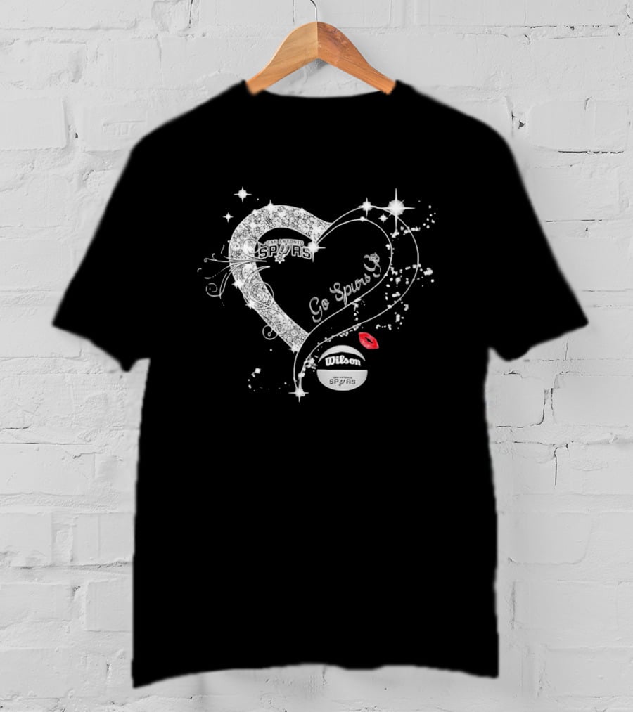 San Antonio Spurs Go Spurs Go Heart Wilson Basketball Sparkle Lips T-Shirt