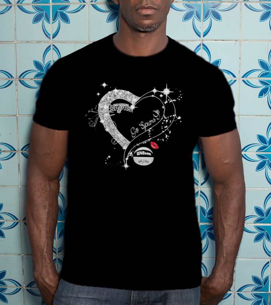 San Antonio Spurs Go Spurs Go Heart Wilson Basketball Sparkle Lips T-Shirt