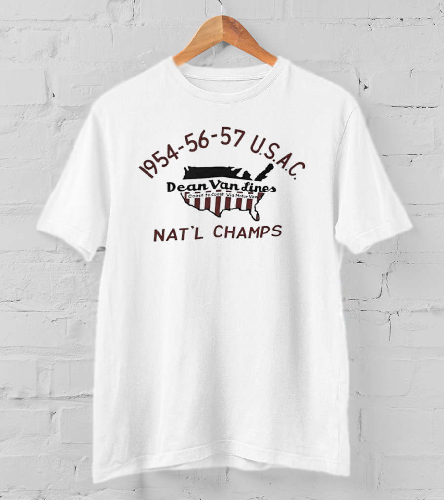 1954 56 57 USAC Dean Van Lines Nat'l Champs Vintage Racing Team American Flag Map T-Shirt