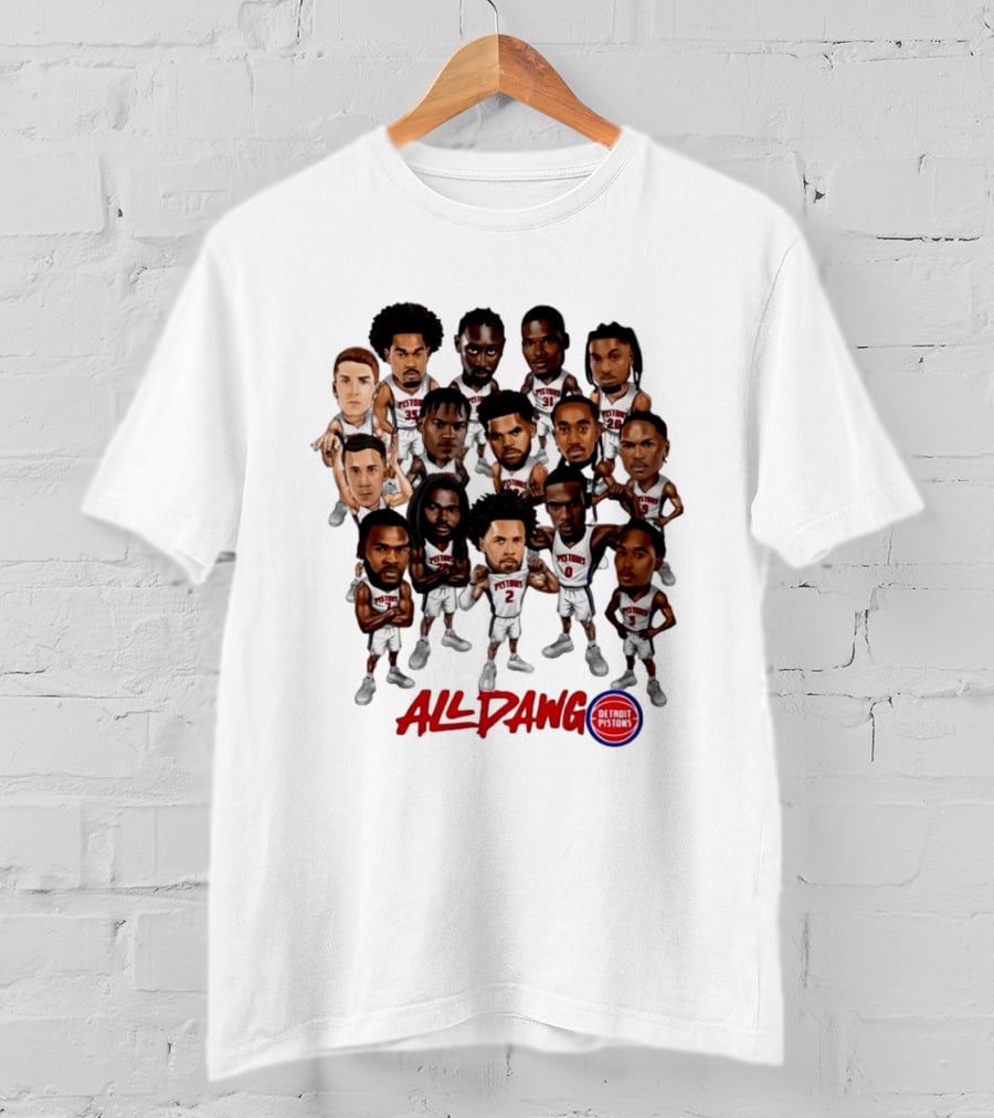Detroit Pistons All Dawg Team Caricature Players T-Shirt