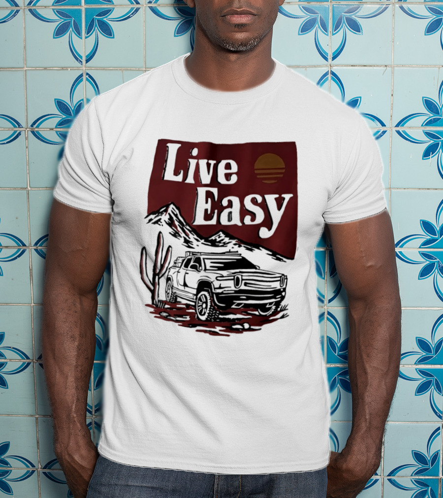 Live Easy Bronco Car Desert Adventure Sunset T-Shirt