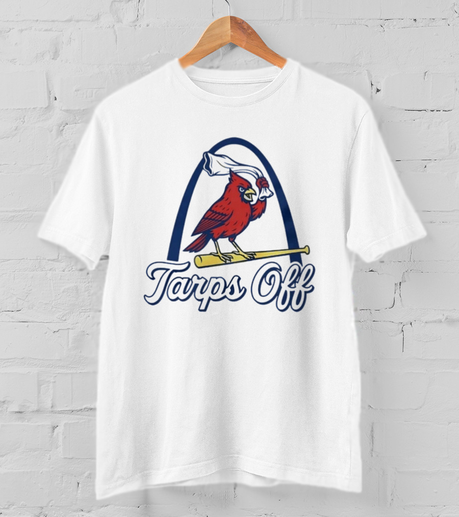St. Louis Cardinals Tarps Off Bird Logo Arch Baseball T-Shirt