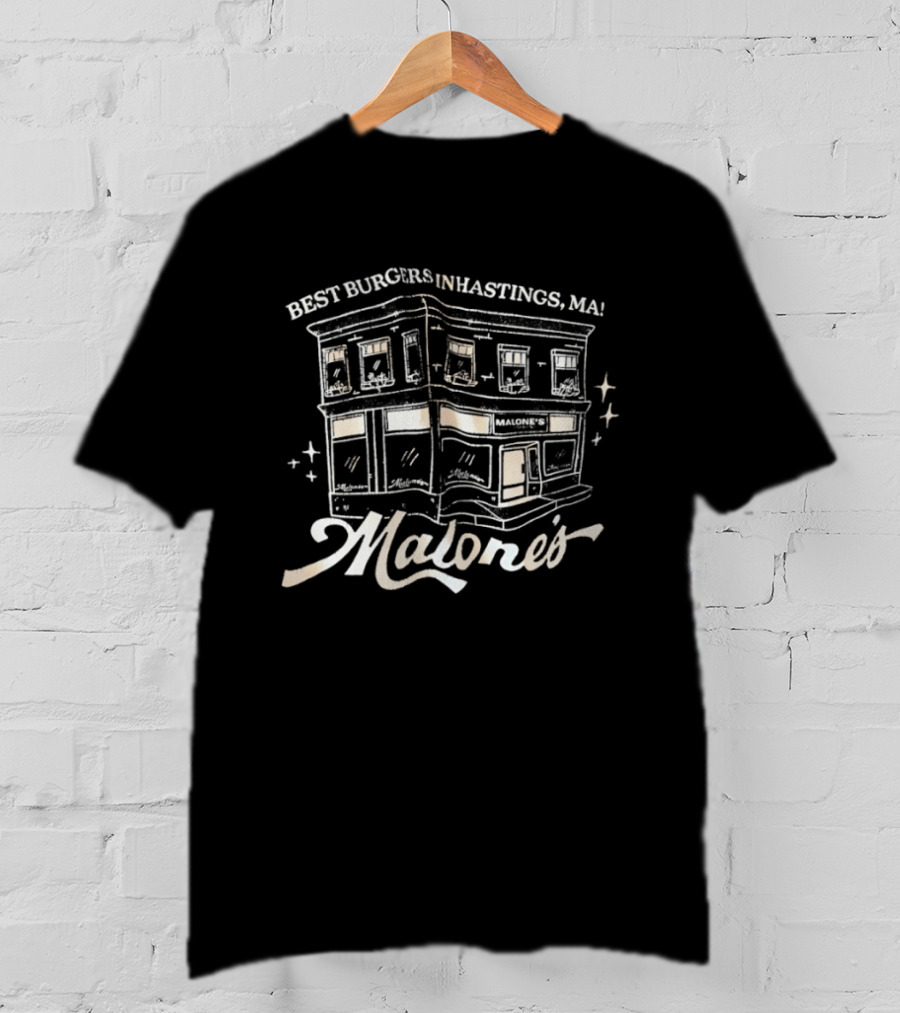 Malone's Best Burgers Inhastings MA Classic Building Illustrative T-Shirt