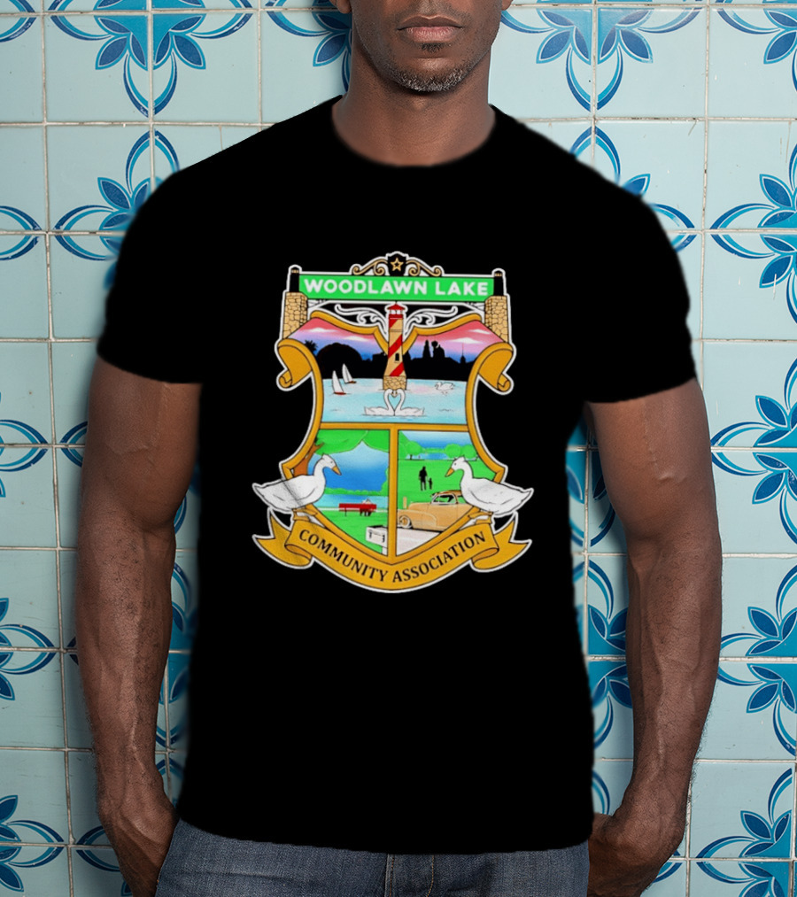 Woodlawn Lake Community Association Scenic Emblem In San Antonio Texas T-Shirt