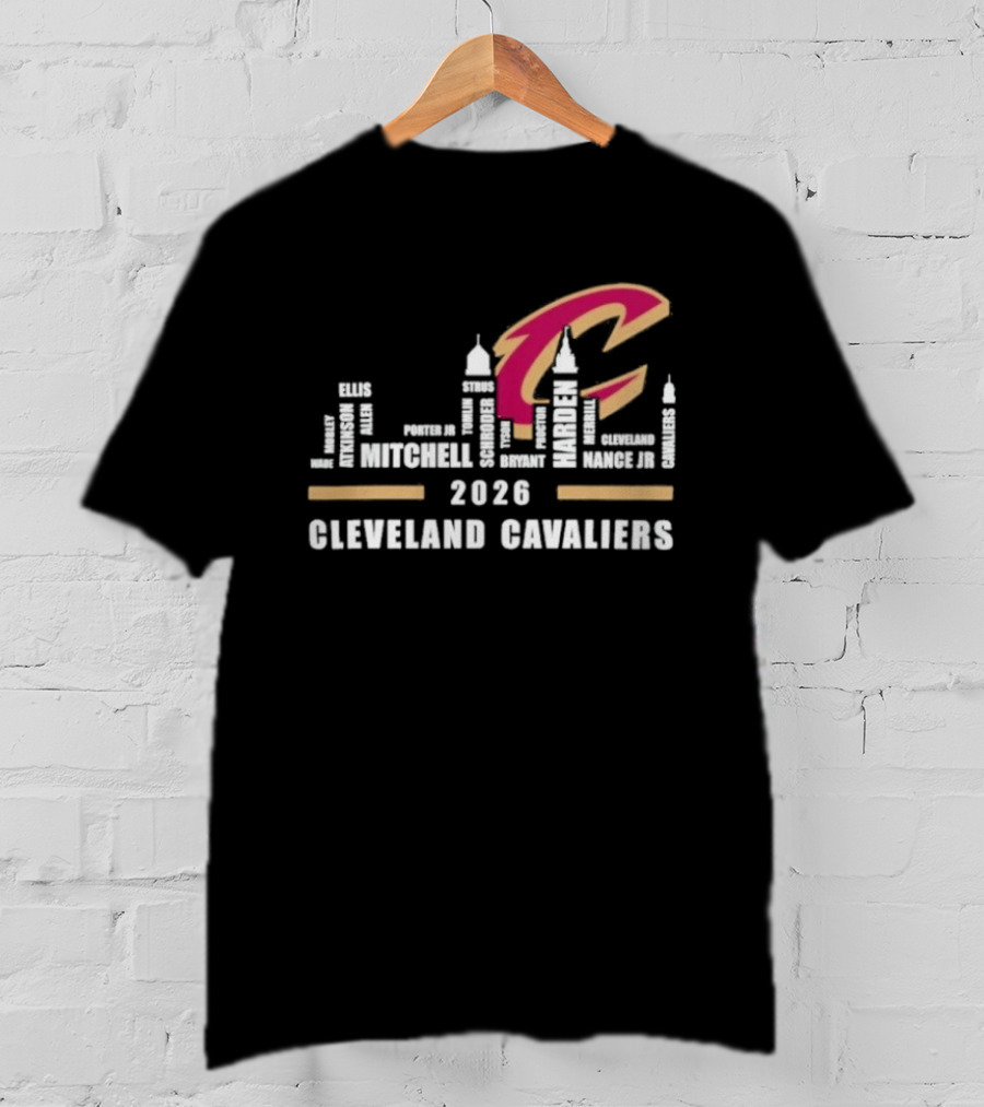 Cleveland Cavaliers 2026 Skyline Mitchell Bickerstaff Garland Allen Mobley Wade Okoro LeVert Stevens T-Shirt