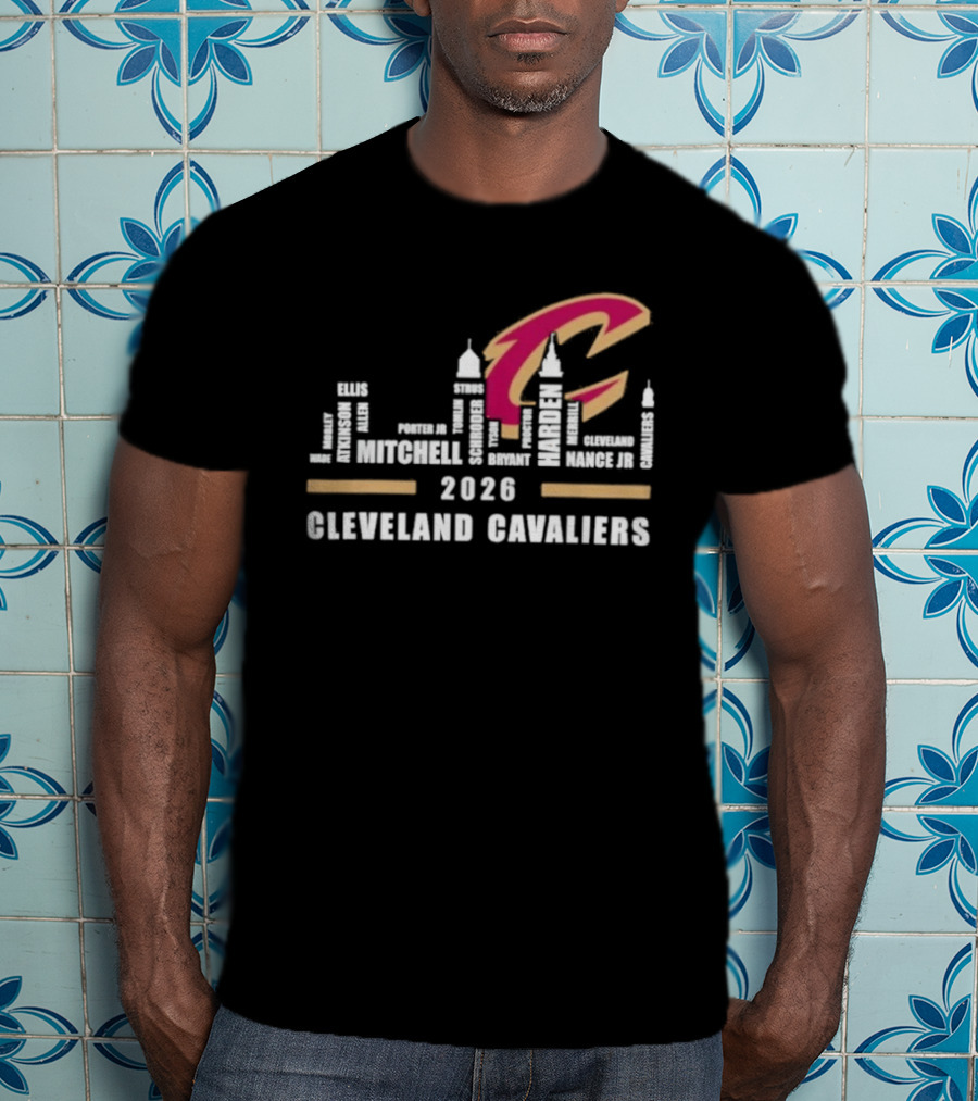 Cleveland Cavaliers 2026 Skyline Mitchell Bickerstaff Garland Allen Mobley Wade Okoro LeVert Stevens T-Shirt